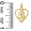 Heart Initial "B" Charm in 10K Gold