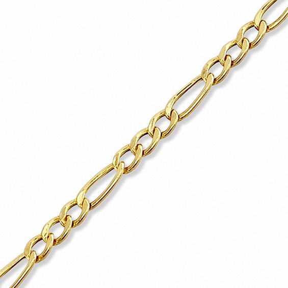 080 Gauge Hollow Figaro 3+1 Chain Bracelet in 10K Gold - 8"