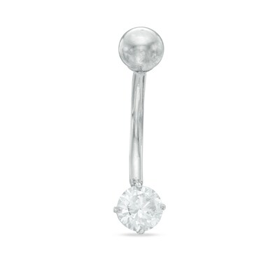 014 Gauge Curved Barbell with Cubic Zirconia in 10K White Gold