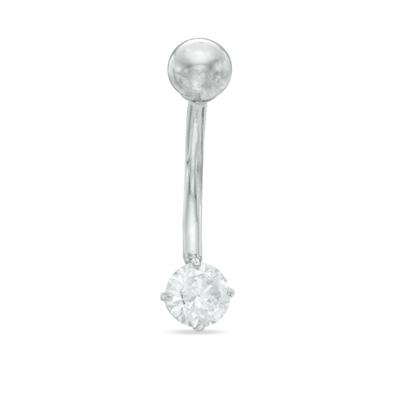 014 Gauge Curved Barbell with Cubic Zirconia in 10K White Gold