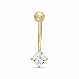 014 Gauge Belly Button Ring with 5.0mm Princess-Cut Cubic Zirconia in Semi-Solid 10K Gold