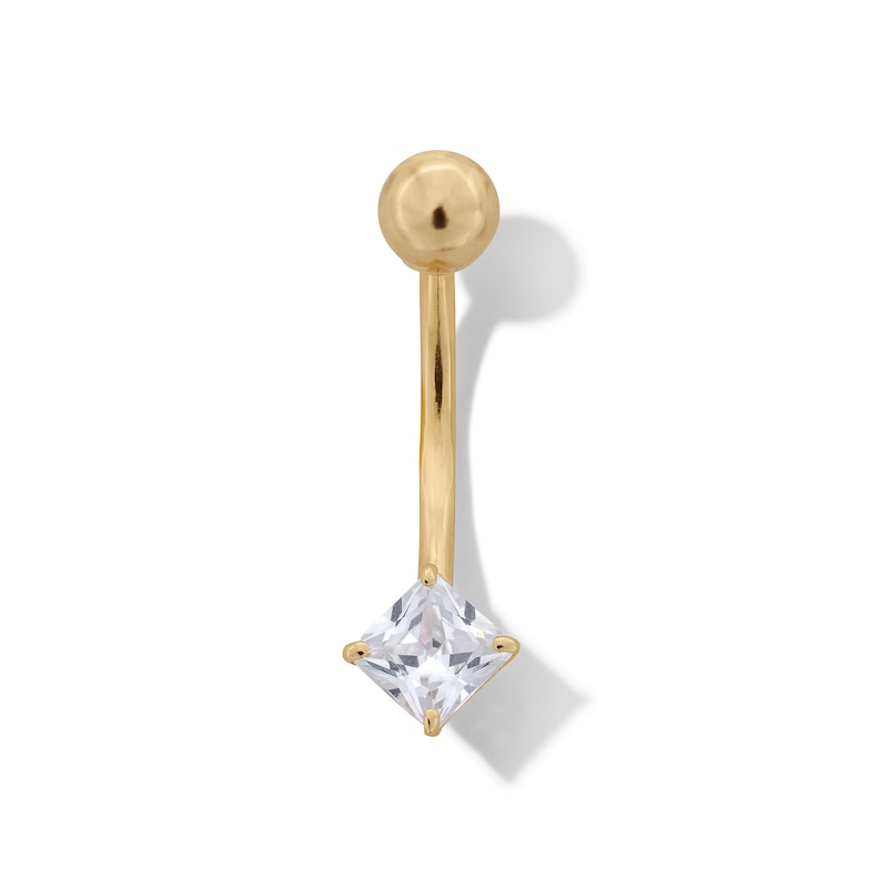 10K Semi-Solid Gold Princess-Cut Belly Ring - 14G 3/8"