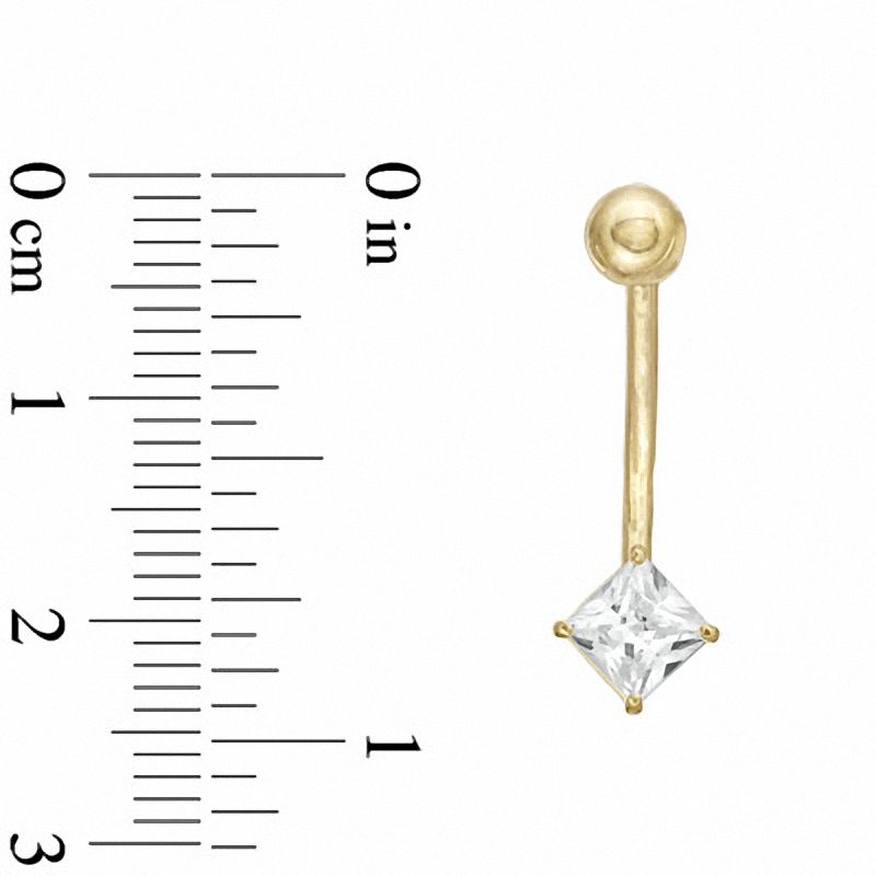 10K Semi-Solid Gold Princess-Cut Belly Ring - 14G 3/8"