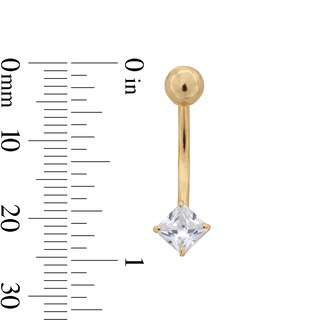 10K Semi-Solid Gold CZ Princess-Cut Belly Ring - 14G 3/8"