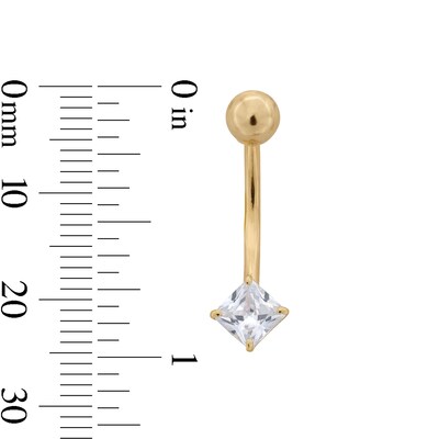 10K Semi-Solid Gold CZ Princess-Cut Belly Ring - 14G 3/8"