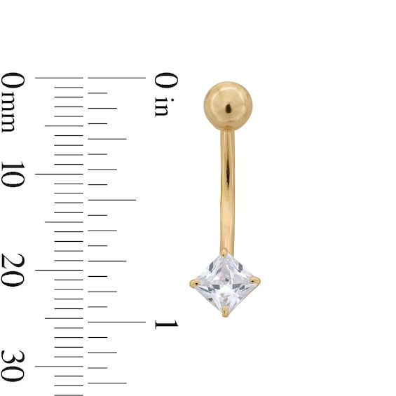 10K Semi-Solid Gold CZ Princess-Cut Belly Ring - 14G 3/8"