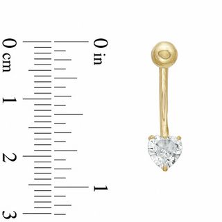 014 Gauge Belly Button Ring with 6mm Heart-Shaped Cubic Zirconia in 10K Gold