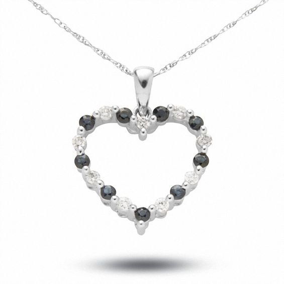 Sapphire Heart Pendant in 10K White Gold with Diamond Accents