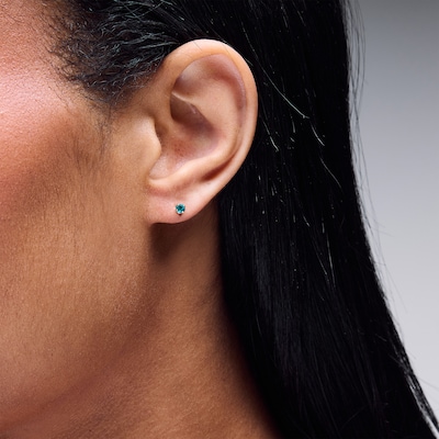 3mm Aqua Crystal Solitaire Stud Piercing Earring in 14K Solid Gold