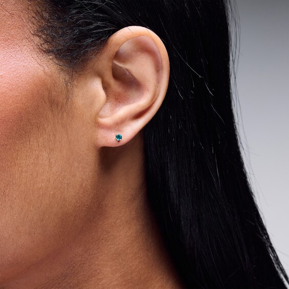 3mm Aqua Crystal Solitaire Stud Piercing Earring in 14K Solid Gold
