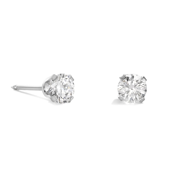 3mm Cubic Zirconia Solitaire Stud Piercing Earrings in 14K Solid Gold