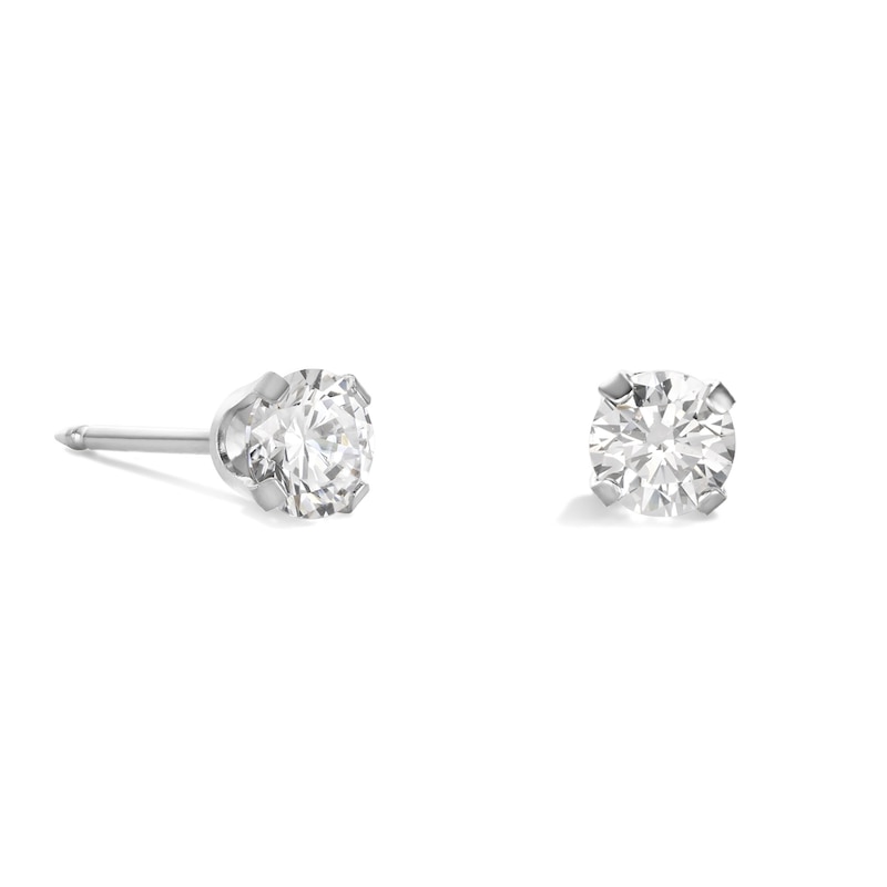 3mm Cubic Zirconia Solitaire Stud Piercing Earrings in 14K Solid White Gold