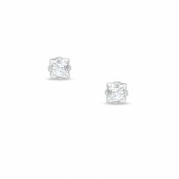 3mm Princess-Cut Cubic Zirconia Solitaire Stud Piercing Earrings in 14K Solid White Gold