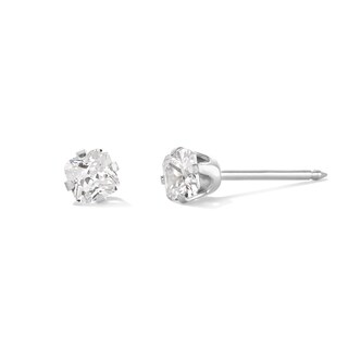 3mm Princess-Cut Cubic Zirconia Solitaire Stud Piercing Earrings in 14K Solid Gold