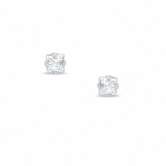3mm Princess-Cut Cubic Zirconia Solitaire Stud Piercing Earrings in 14K Solid Gold