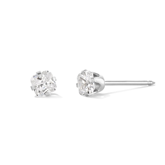3mm Princess-Cut Cubic Zirconia Solitaire Stud Piercing Earrings in 14K Solid Gold
