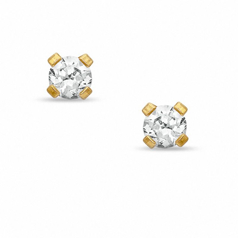3mm Cubic Zirconia Solitaire Stud Piercing Earrings in Solid Stainless Steel with 24K Gold Plate