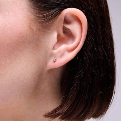 3mm Cubic Zirconia Solitaire Stud Piercing Earrings in Solid Stainless Steel with 24K Gold Plate