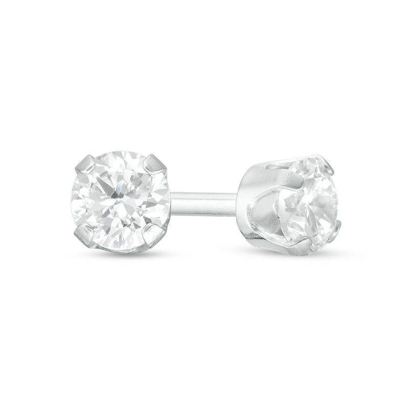 14kt White Gold 3mm Cubic Zirconia Long Post Studs Ear Piercing Kit with  Ear Care Solution