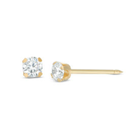 3mm Cubic Zirconia Solitaire Stud Piercing Earrings in 14K