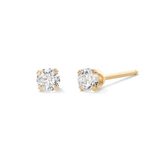 3mm Cubic Zirconia Solitaire Stud Piercing Earrings in 14K Solid Gold