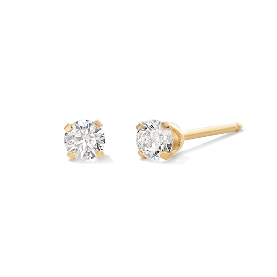 3mm Cubic Zirconia Solitaire Stud Piercing Earrings in 14K Solid Gold