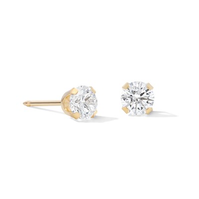 4mm Cubic Zirconia Solitaire Stud Piercing Earrings in 14K Solid Gold