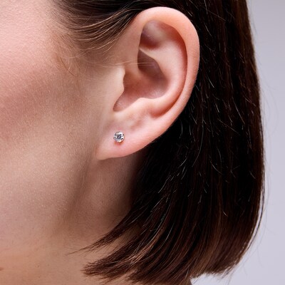 4mm Cubic Zirconia Solitaire Stud Piercing Earrings in 14K Solid Gold