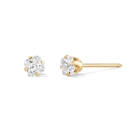 4mm Princess-Cut Cubic Zirconia Solitaire Stud Piercing Earrings in 14K Solid Gold