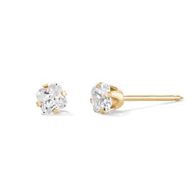 4mm Princess-Cut Cubic Zirconia Solitaire Stud Piercing Earrings in 14K Solid Gold