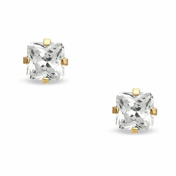 4mm Princess-Cut Cubic Zirconia Solitaire Stud Piercing Earrings in 14K Solid Gold