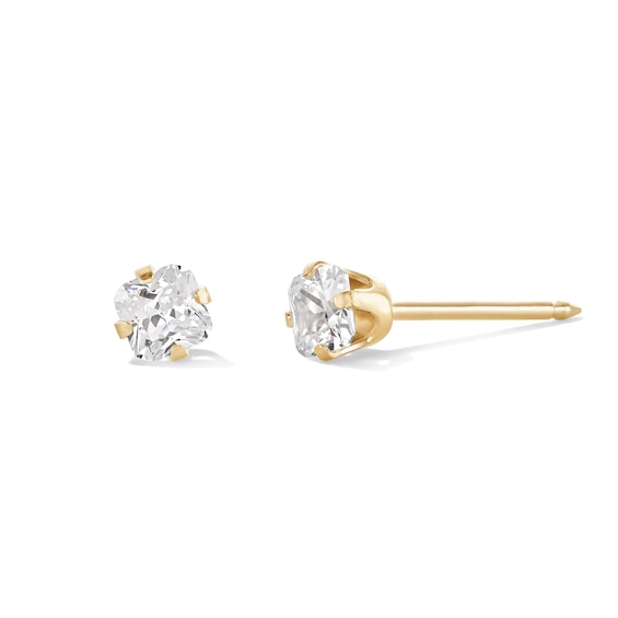 4mm Princess-Cut Cubic Zirconia Solitaire Stud Piercing Earrings in 14K Solid Gold