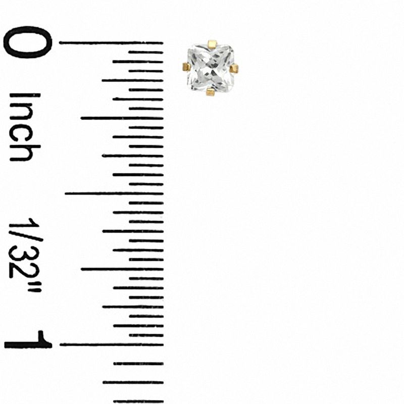 Main Image 2 of 4mm Princess-Cut Cubic Zirconia Solitaire Stud Piercing Earrings in 14K Solid Gold