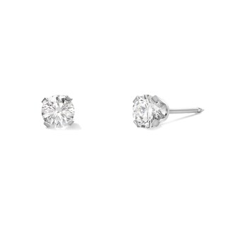 4mm Cubic Zirconia Solitaire Stud Piercing Earrings in 14K Solid White Gold