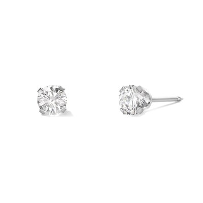 4mm Cubic Zirconia Solitaire Stud Piercing Earrings in 14K Solid White Gold