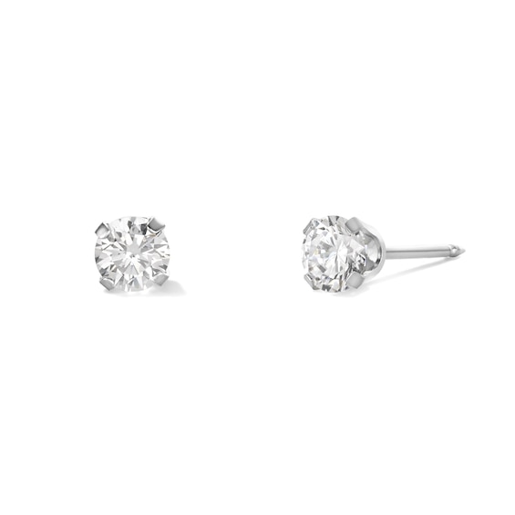 4mm Cubic Zirconia Solitaire Stud Piercing Earrings in 14K Solid White Gold