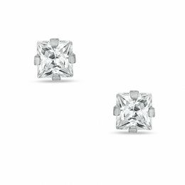 3mm Princess-Cut Cubic Zirconia Solitaire Stud Piercing Earrings in Solid Stainless Steel