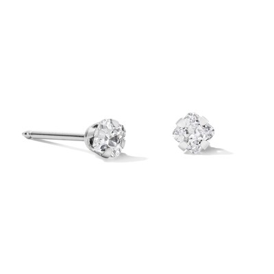 3mm Princess-Cut Cubic Zirconia Solitaire Stud Piercing Earrings in Solid Stainless Steel