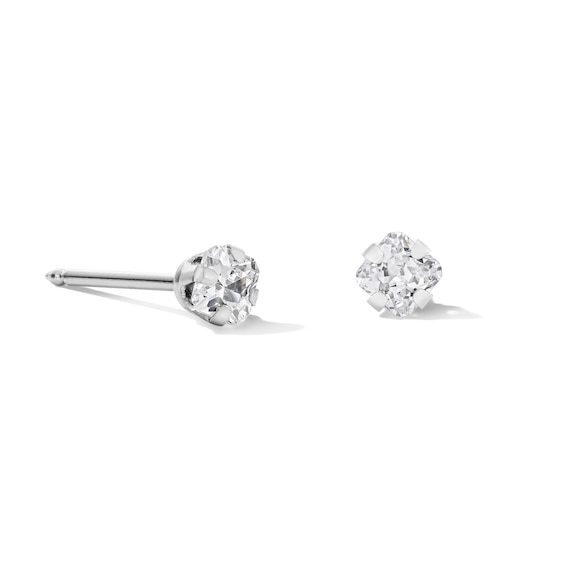 3mm Princess-Cut Cubic Zirconia Solitaire Stud Piercing Earrings in Solid Stainless Steel
