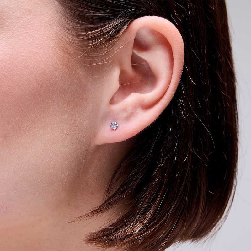 Main Image 2 of 3mm Princess-Cut Cubic Zirconia Solitaire Stud Piercing Earrings in Solid Stainless Steel