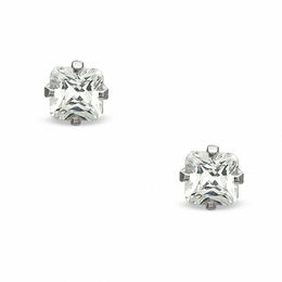 4mm Princess-Cut Cubic Zirconia Solitaire Stud Piercing Earrings in 14K Solid White Gold