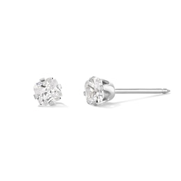 4mm Princess-Cut Cubic Zirconia Solitaire Stud Piercing Earrings in 14K Solid White Gold