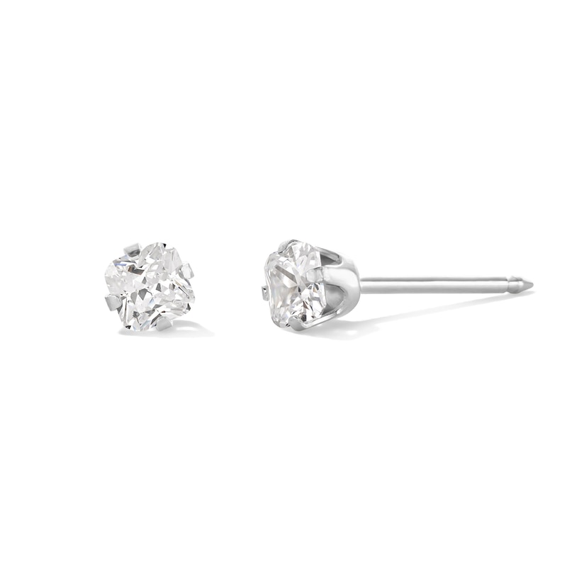 Main Image 1 of 4mm Princess-Cut Cubic Zirconia Solitaire Stud Piercing Earrings in 14K Solid White Gold