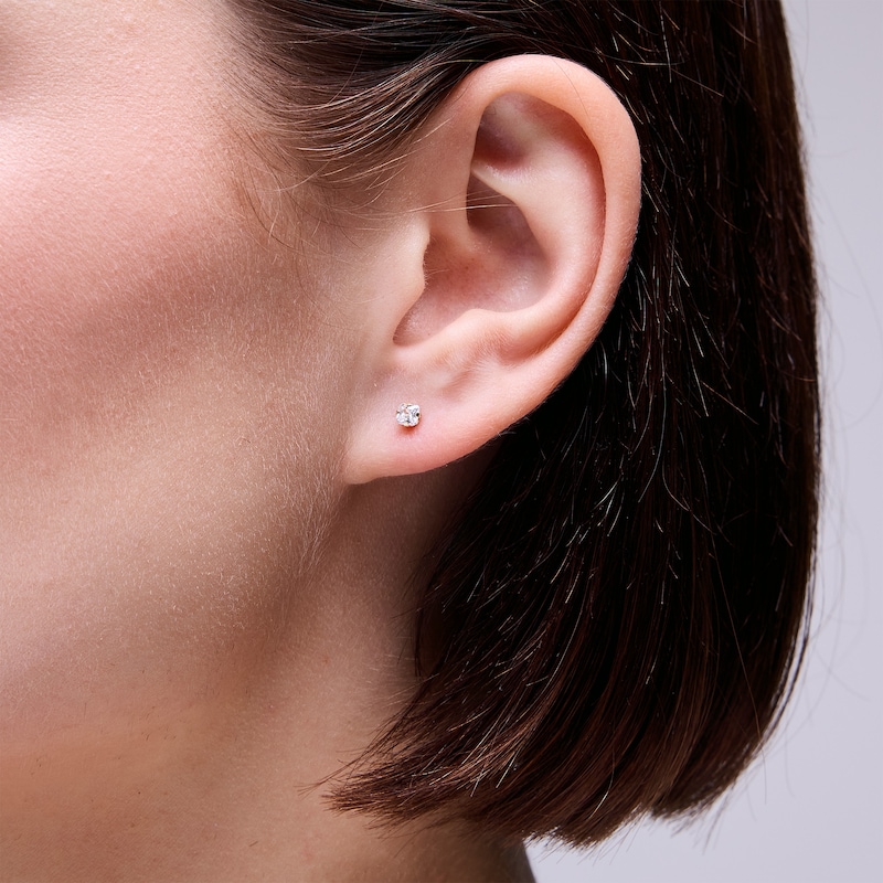 Main Image 2 of 4mm Princess-Cut Cubic Zirconia Solitaire Stud Piercing Earrings in 14K Solid White Gold