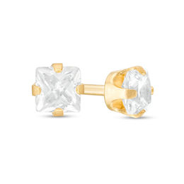 3mm Princess-Cut Cubic Zirconia Solitaire Stud Piercing Earrings in 14K Solid Gold