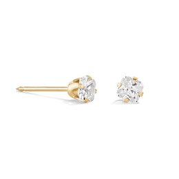 3mm Princess-Cut Cubic Zirconia Solitaire Stud Piercing Earrings in 14K Solid Gold