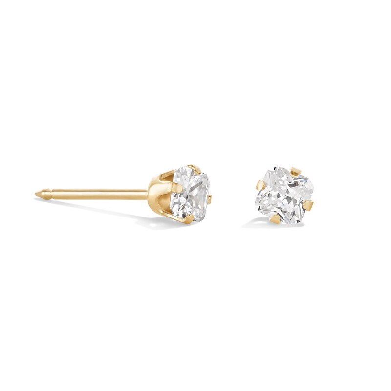 Main Image 1 of 3mm Princess-Cut Cubic Zirconia Solitaire Stud Piercing Earrings in 14K Solid Gold