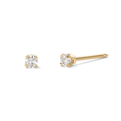 2mm Cubic Zirconia Solitaire Stud Piercing Earrings in 14K Solid Gold