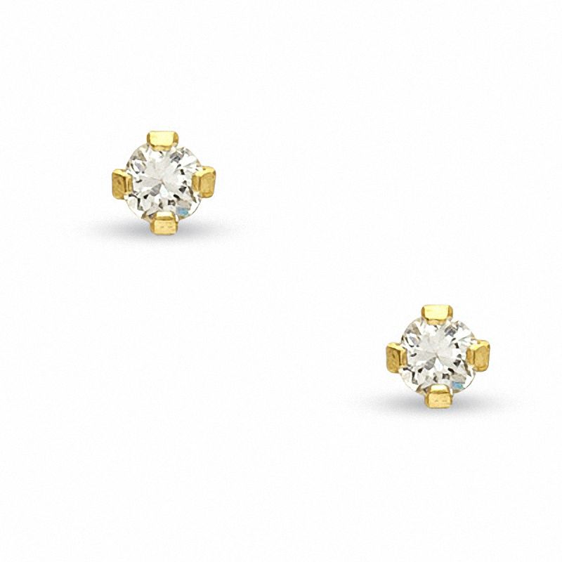 2mm Cubic Zirconia Solitaire Stud Piercing Earrings in 14K Solid Gold