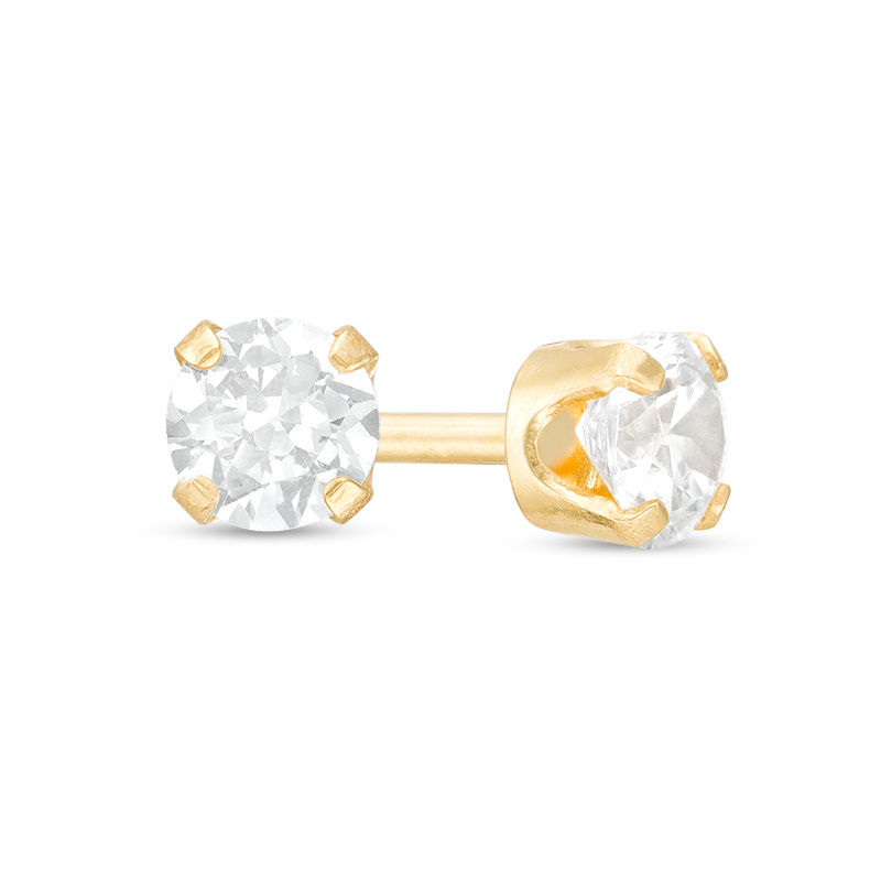 3mm Cubic Zirconia Solitaire Stud Piercing Earrings in 14K Solid Gold